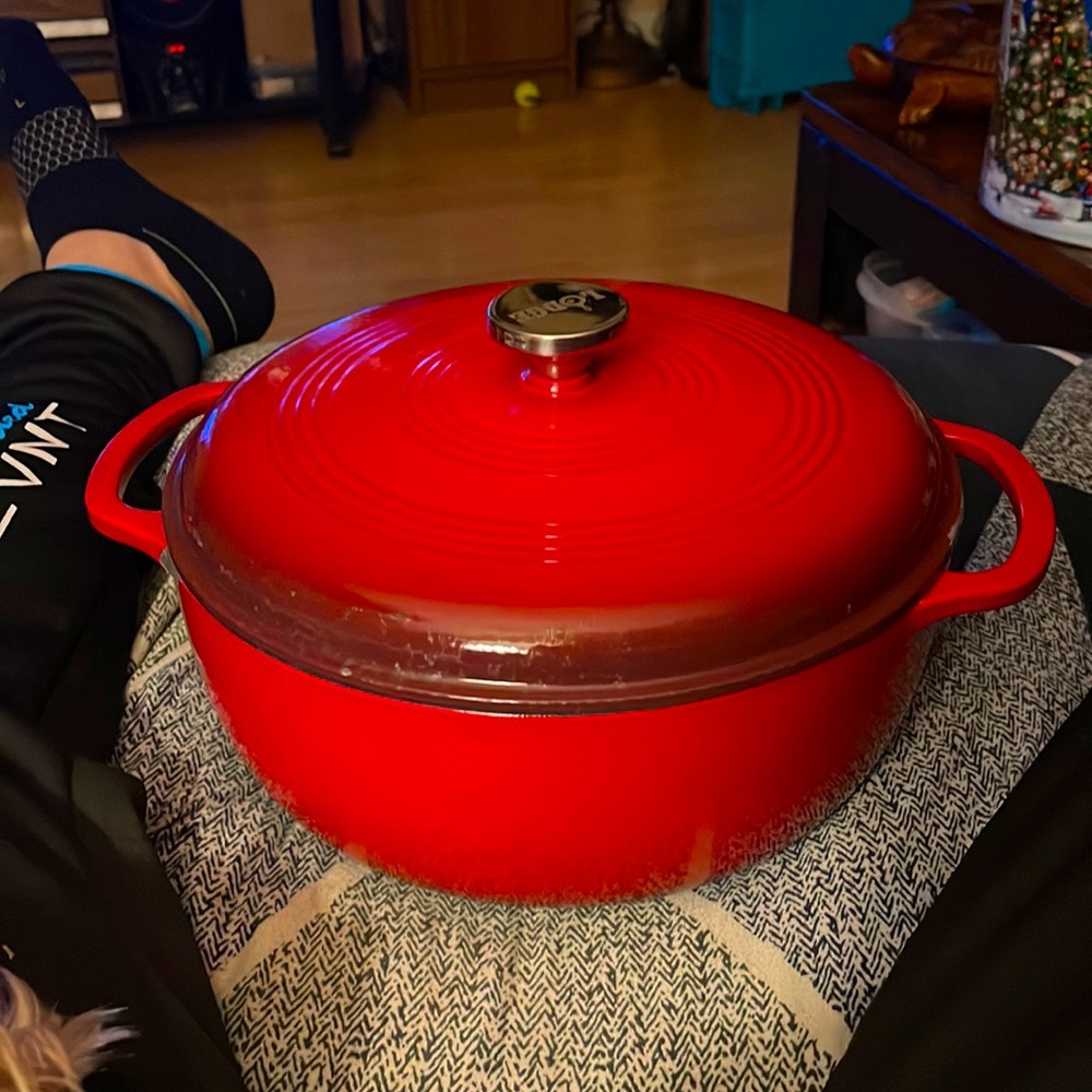 Lodge red Dutch oven